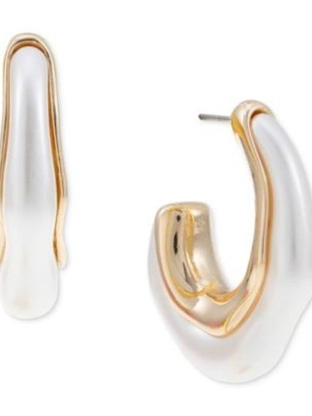 INC Gold-Tone Color Sculptural J-Hoop Earrings White